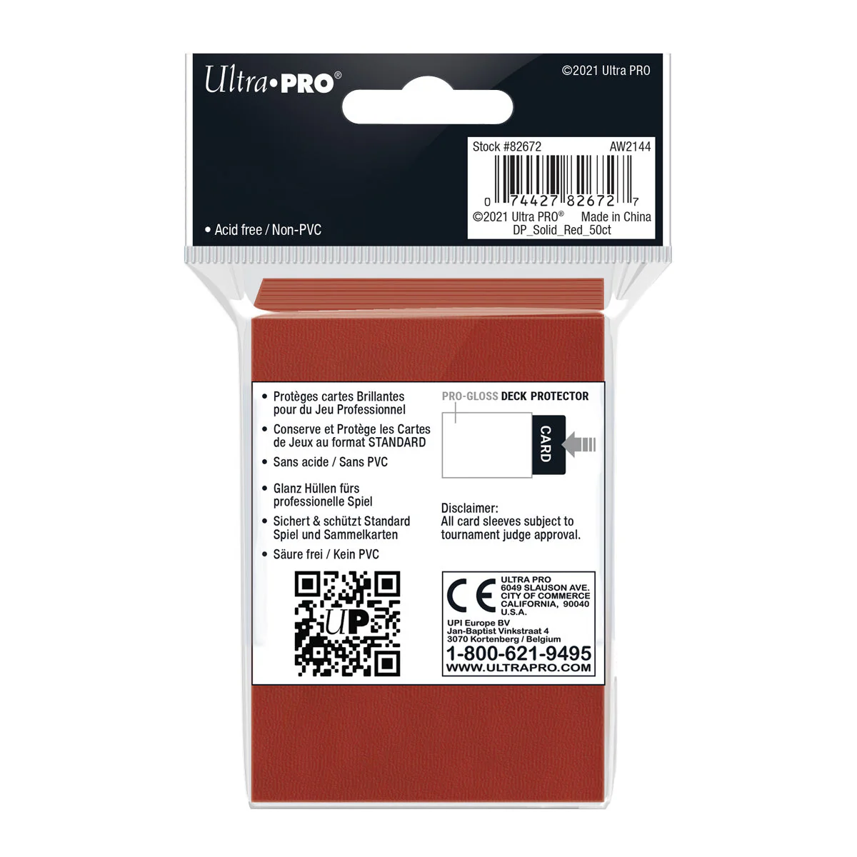 Ultra Pro: UP82672 PRO-Gloss 50ct Standard Deck Protector sleeves (Red) - Image 2