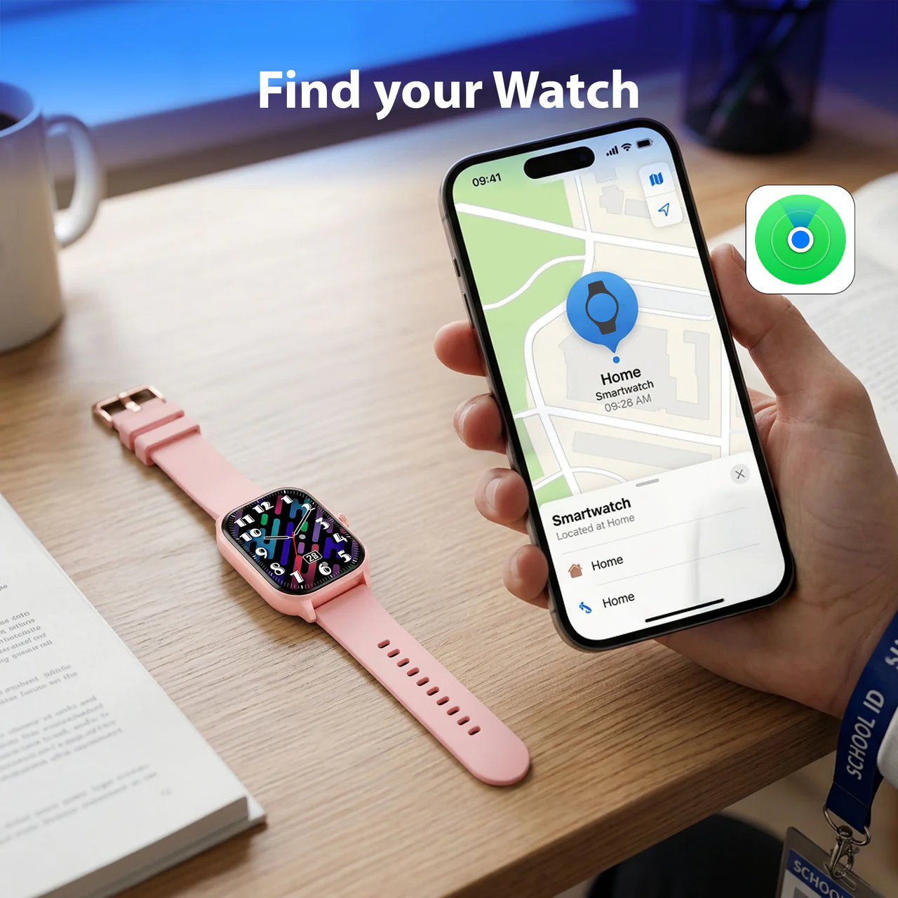 v-Fitness Kids Smart Watch with Location Finder (Pink) - Image 2