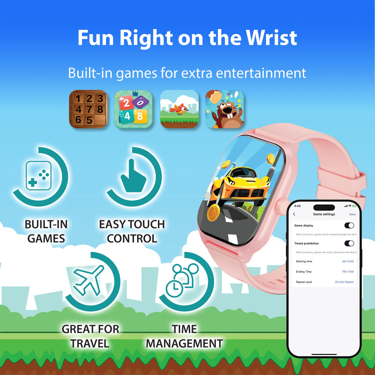 v-Fitness Kids Smart Watch with Location Finder (Pink) - Image 4