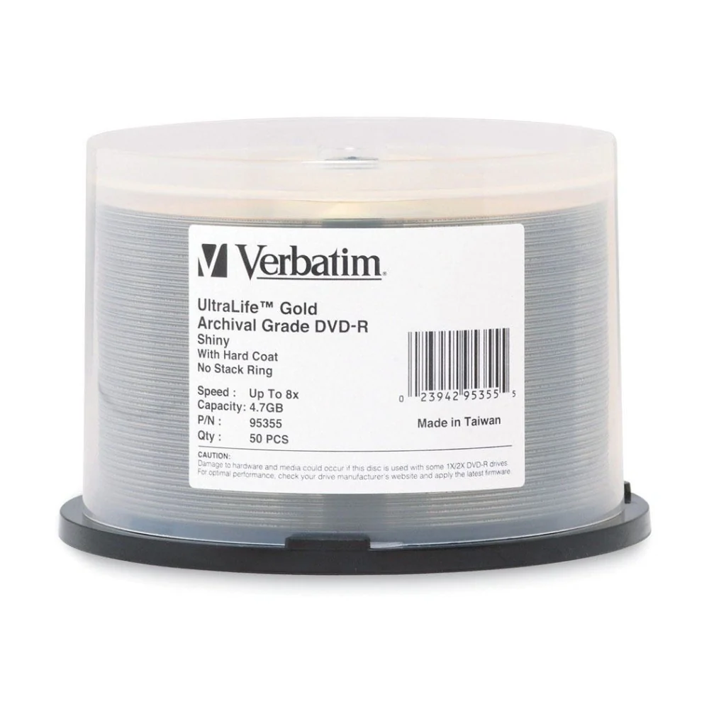 VERBATIM DVD-R Gold Archival Grade Hard Coat 8x Speed Bank Discs 4.7GB 50pc