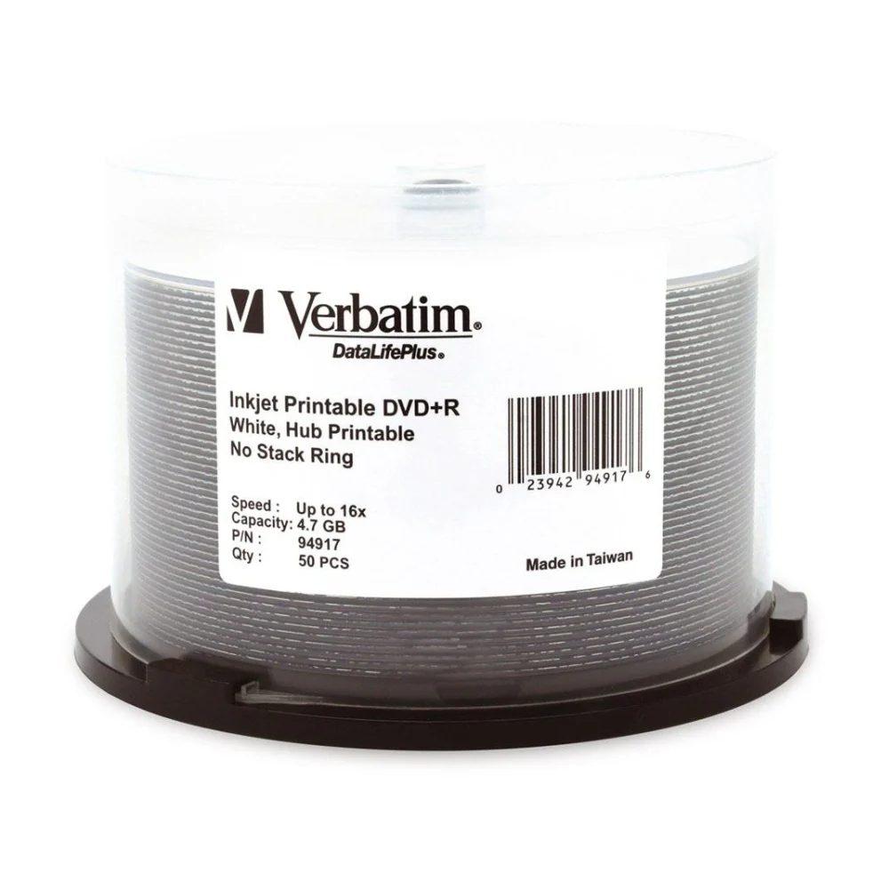VERBATIM DVD+R White Wide Inkjet 16x Speed Blank Discs 4.7GB 50pc