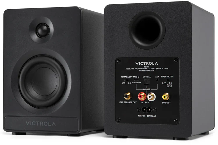 Victrola Tempo Bookshelf Speakers (Black) - Image 2