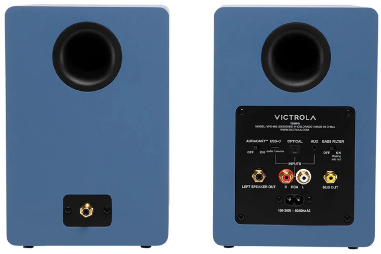 Victrola Tempo Bookshelf Speakers - Blue - Image 3