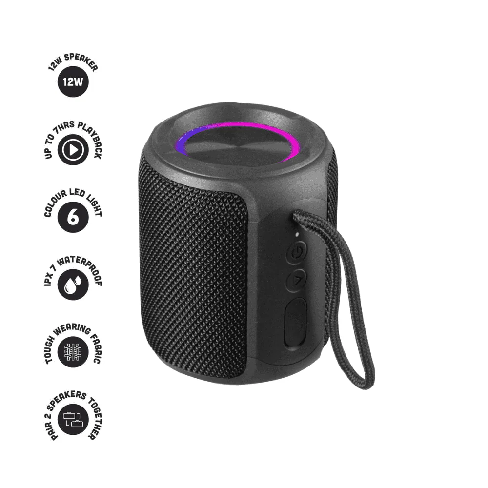 Wave 12W LED BT Portable Speaker - Small (Black) - Image 2